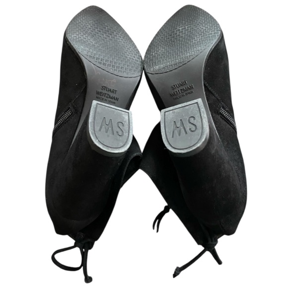 STUART WEITZMAN Lofty Suede Pointed Toe Booties BLOCK BLACK 7.5 Retro Goth - Picture 8 of 10